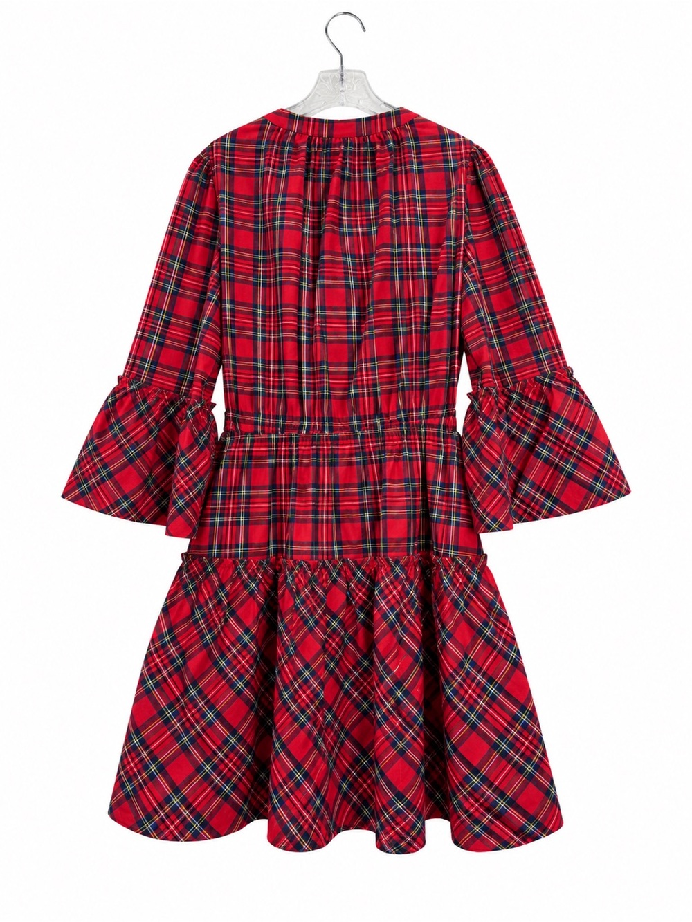 Draper James Red Plaid Tartan Bell Sleeve Dress Size L - Picture 4 of 5